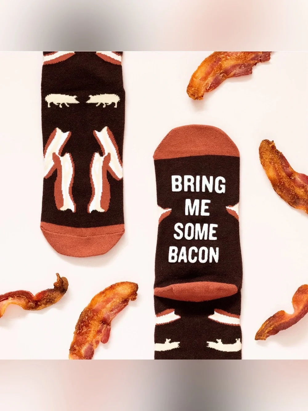 Lackey Novelty Bacon Graphic Crew Socks - Brown/Rust, One Size Fits Most